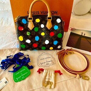Limited Edition Louis Vuitton X Yayoi Kusama Speedy 25 Monogram New Box/Bag